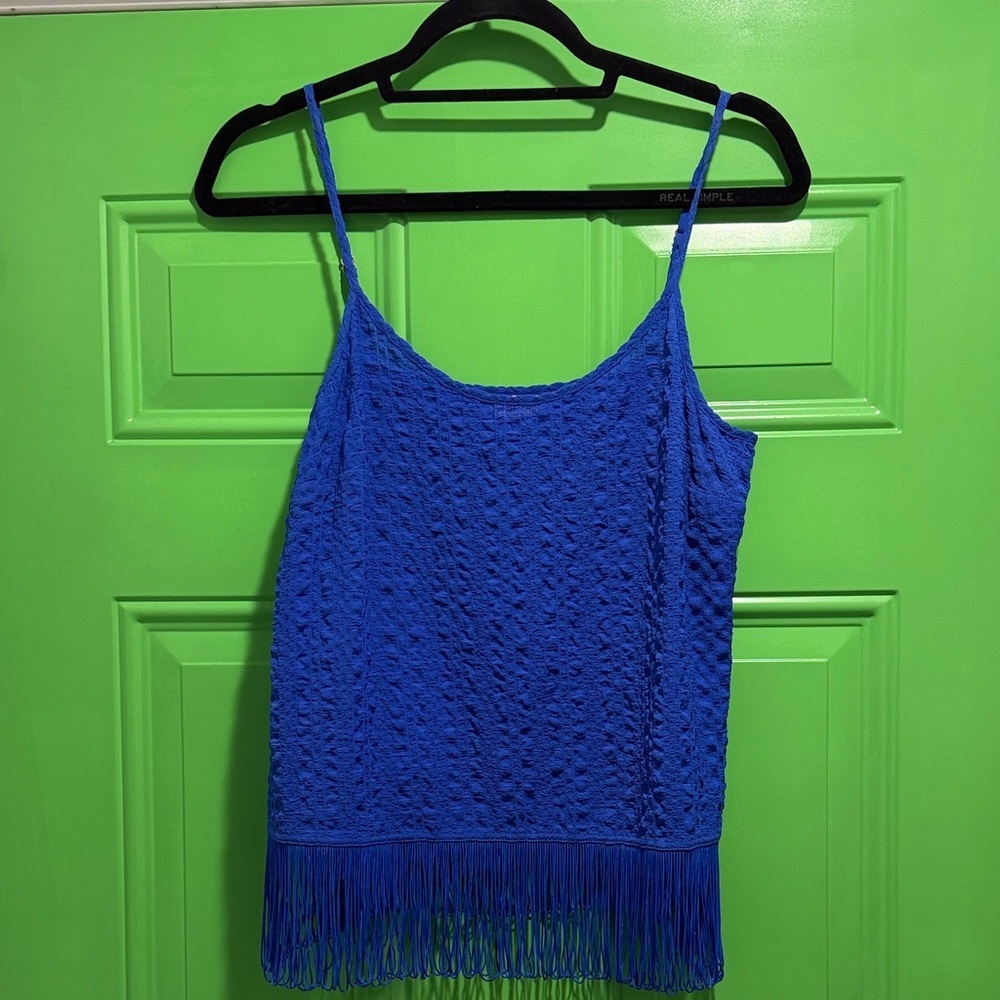 Lilly Pulitzer Blue Textured Camisole with Fringe